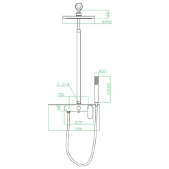 Essebagno Colonne de douche mécanique avec tablette chromée Apsara II* Colonne De Douche Mécanique