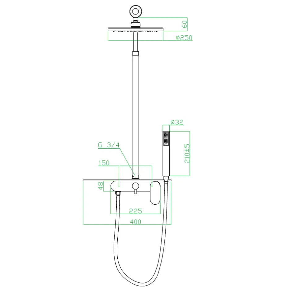 Essebagno Colonne de douche mécanique avec tablette chromée Apsara II* Colonne De Douche Mécanique
