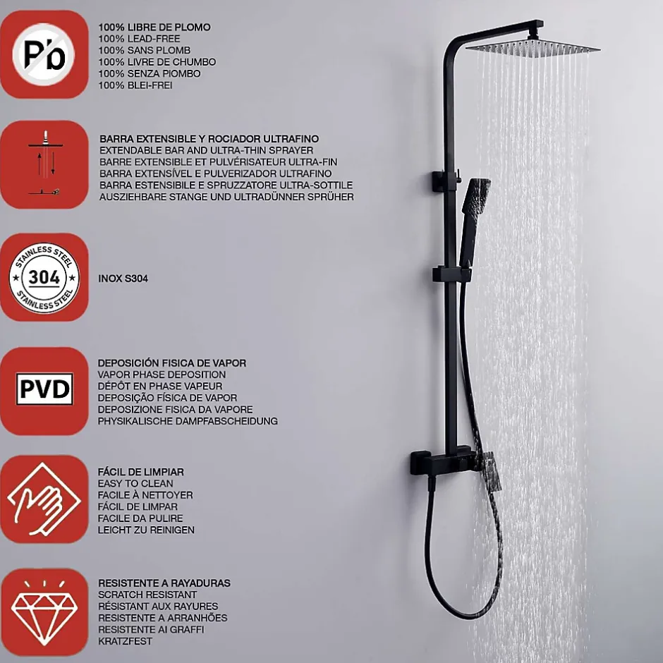 Poalgi Colonne de douche mécanique avec barre extensible SKY BATH noir mat PVD Inox S304 série ARMY* Colonne De Douche Mécanique