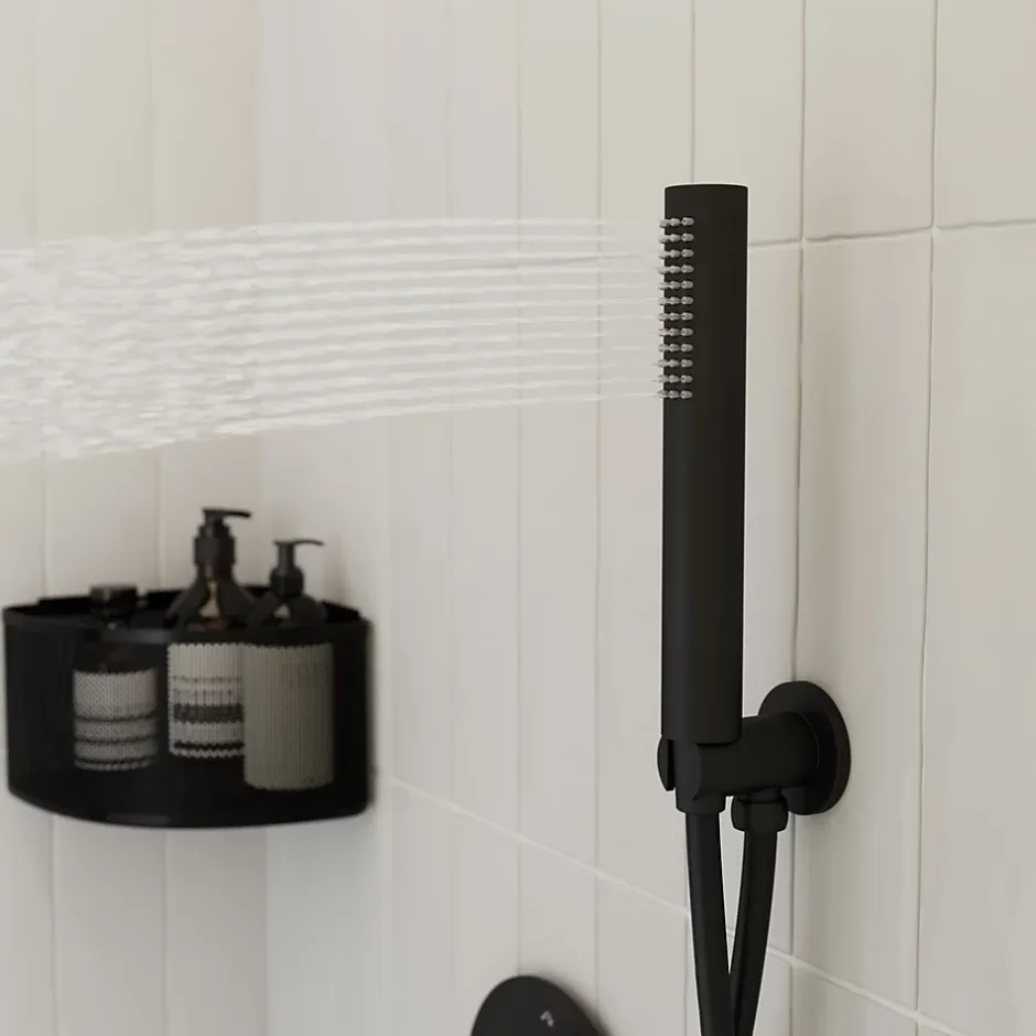 GoodHome Colonne de douche mécanique encastrée en laiton massif finition noir mat, Owens