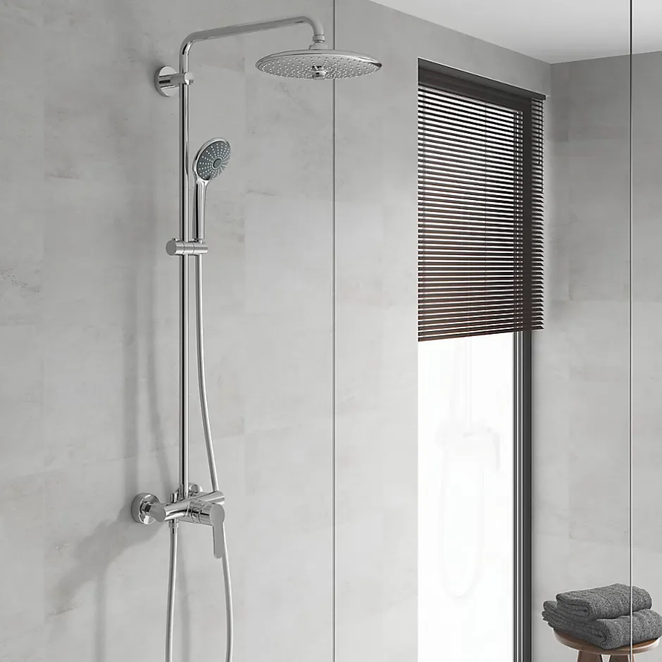 Grohe Colonne de douche mécanique avec pommeau + douchette 3 jets + flexible + barre réglable, chrome, Vitalio Joy System 260* Colonne De Douche Mécanique