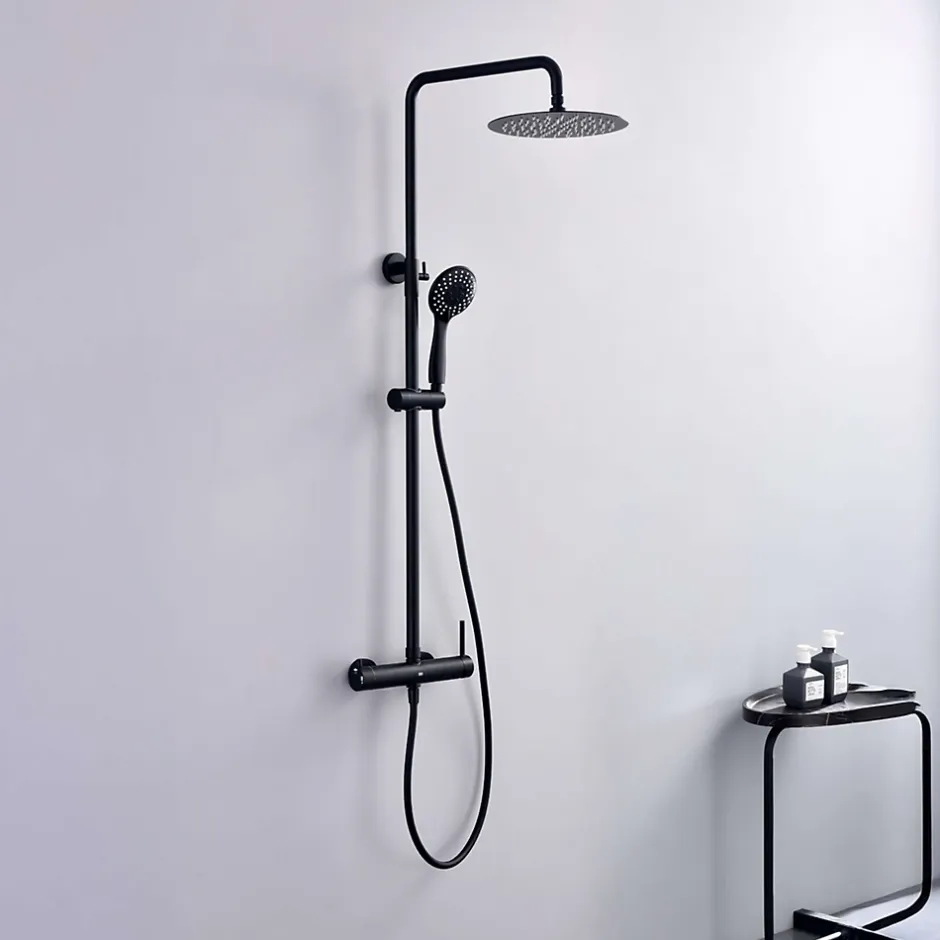 Poalgi Colonne de douche mécanique avec barre extensible SKY BATH noir mat PVD Inox S304 série ROCK* Colonne De Douche Mécanique