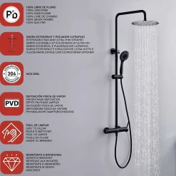 Poalgi Colonne de douche mécanique avec barre extensible SKY BATH noir mat PVD Inox S304 série ROCK* Colonne De Douche Mécanique