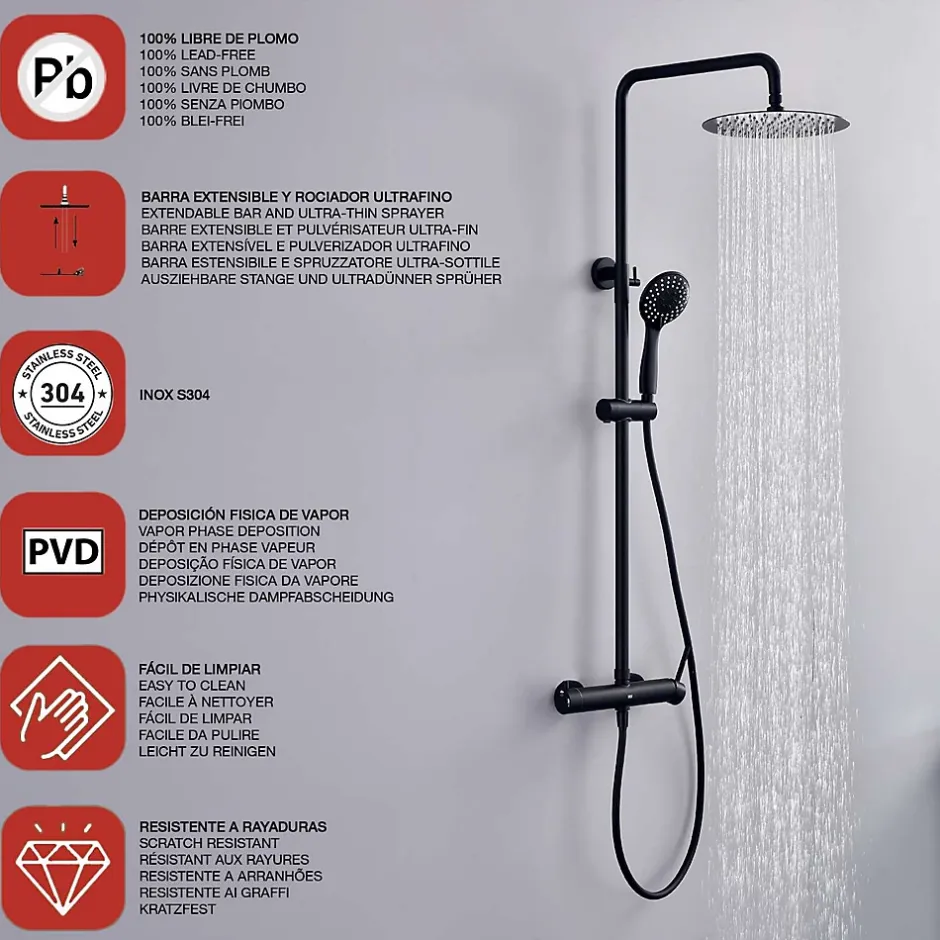 Poalgi Colonne de douche mécanique avec barre extensible SKY BATH noir mat PVD Inox S304 série ROCK* Colonne De Douche Mécanique