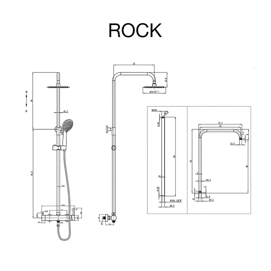 Poalgi Colonne de douche mécanique avec barre extensible SKY BATH noir mat PVD Inox S304 série ROCK* Colonne De Douche Mécanique