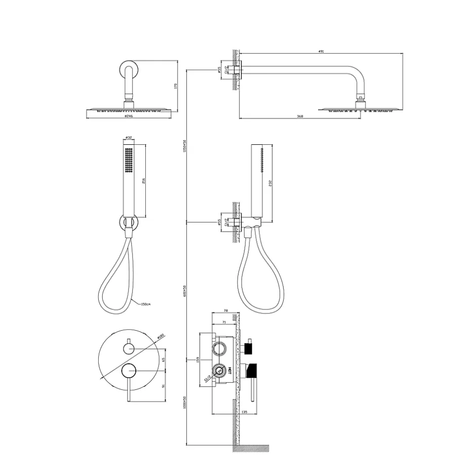 GoodHome Colonne de douche mécanique encastrée en laiton massif finition satin, Owens