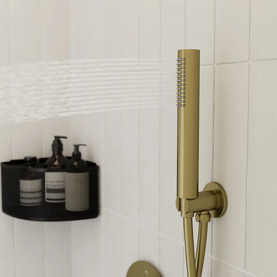 GoodHome Colonne de douche mécanique encastrée en laiton massif finition satin, Owens