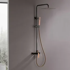 Poalgi Colonne de douche mécanique avec barre extensible SKY BATH noir cristal et or rose PVD série INFINITE