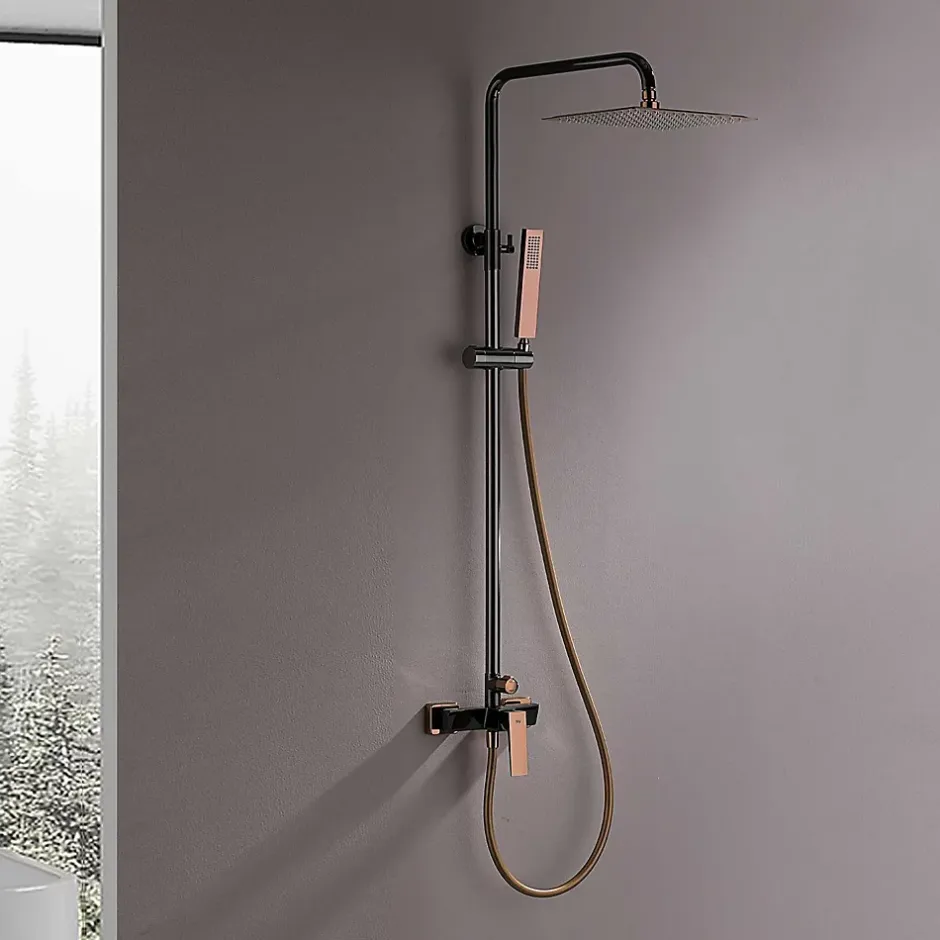 Poalgi Colonne de douche mécanique avec barre extensible SKY BATH noir cristal et or rose PVD série INFINITE
