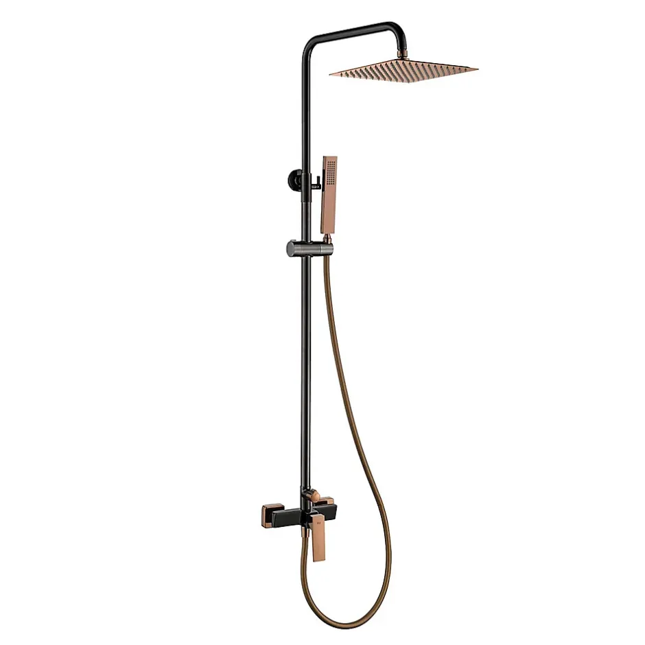 Poalgi Colonne de douche mécanique avec barre extensible SKY BATH noir cristal et or rose PVD série INFINITE