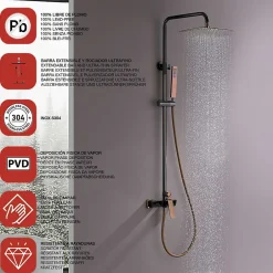 Poalgi Colonne de douche mécanique avec barre extensible SKY BATH noir cristal et or rose PVD série INFINITE