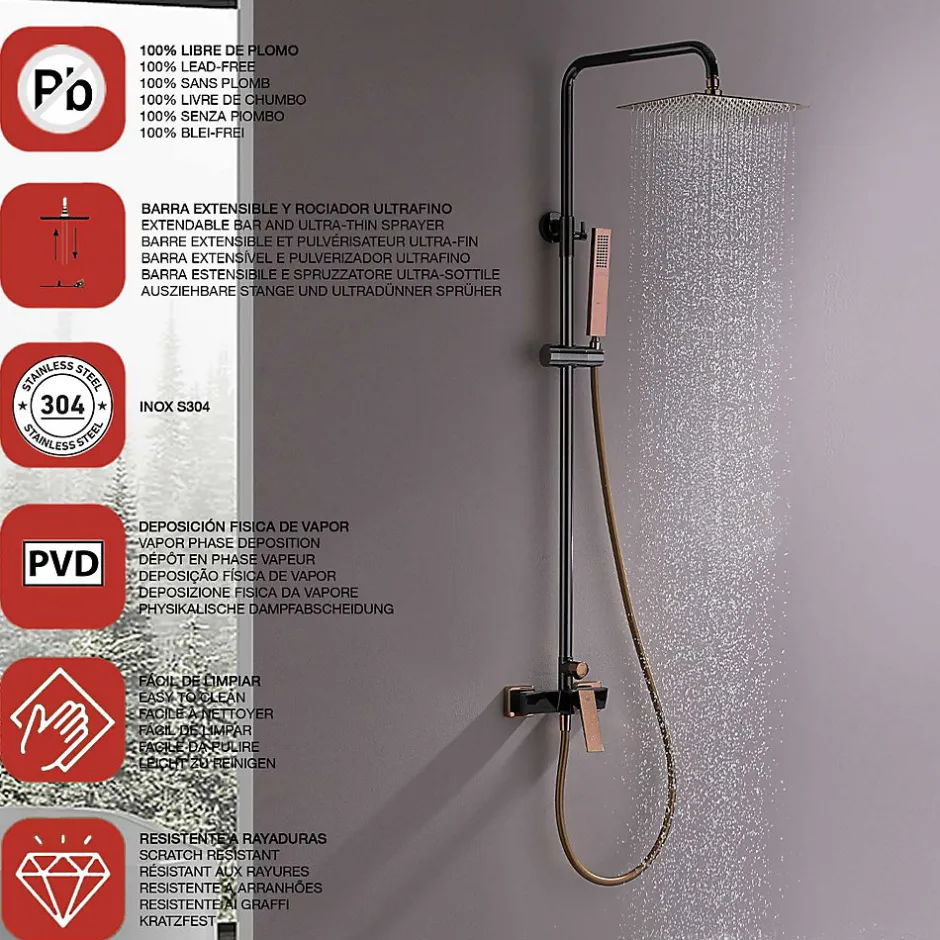 Poalgi Colonne de douche mécanique avec barre extensible SKY BATH noir cristal et or rose PVD série INFINITE
