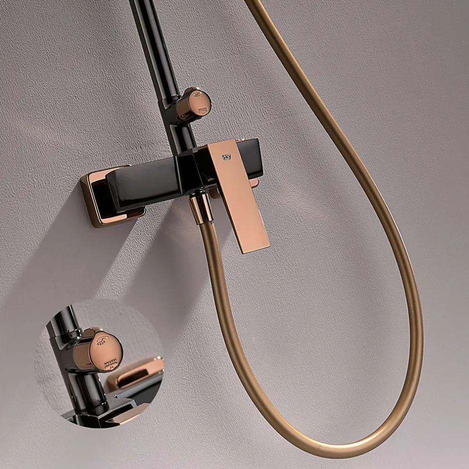 Poalgi Colonne de douche mécanique avec barre extensible SKY BATH noir cristal et or rose PVD série INFINITE