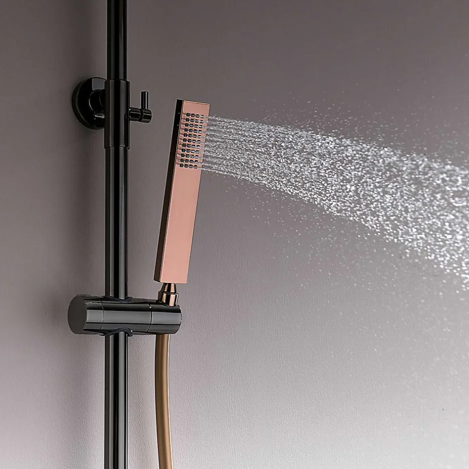 Poalgi Colonne de douche mécanique avec barre extensible SKY BATH noir cristal et or rose PVD série INFINITE