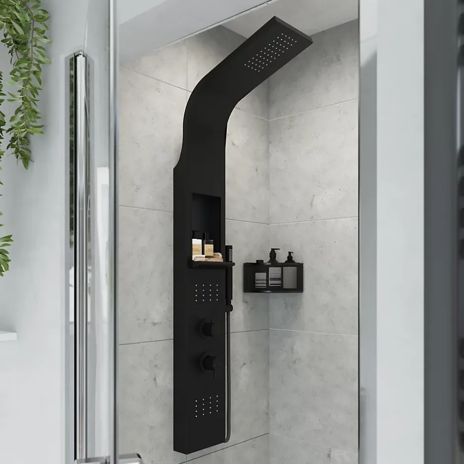 GoodHome Colonne de douche mécanique hydromassante, noir mat, Layra* Colonne De Douche Hydromassante