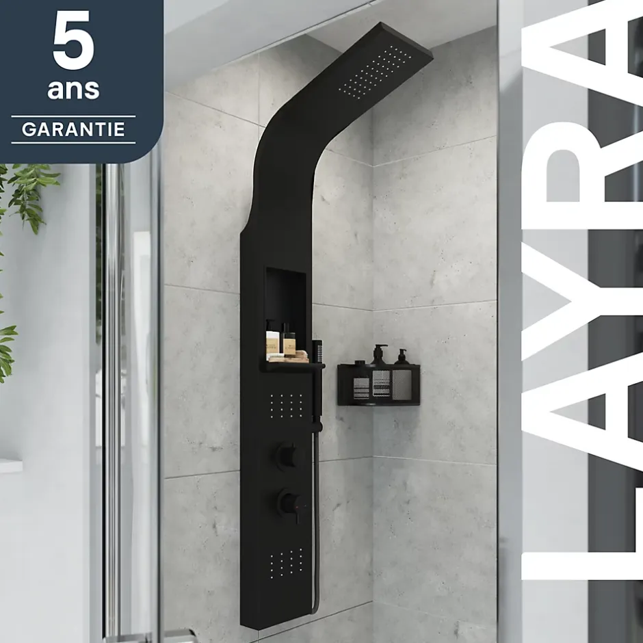 GoodHome Colonne de douche mécanique hydromassante, noir mat, Layra* Colonne De Douche Hydromassante
