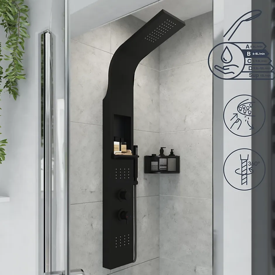 GoodHome Colonne de douche mécanique hydromassante, noir mat, Layra* Colonne De Douche Hydromassante