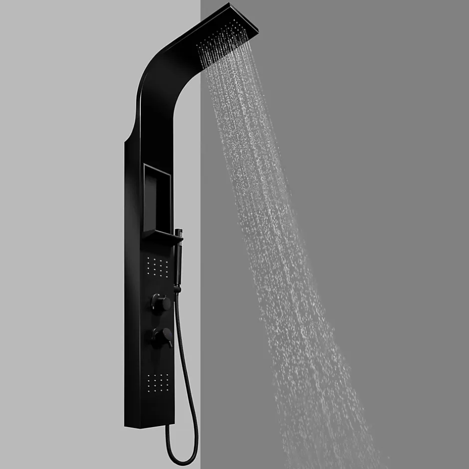 GoodHome Colonne de douche mécanique hydromassante, noir mat, Layra* Colonne De Douche Hydromassante