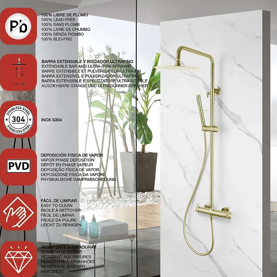 Poalgi Colonne de douche mécanique avec barre extensible SKY BATH or brossé PVD série DIAMOND* Colonne De Douche Mécanique