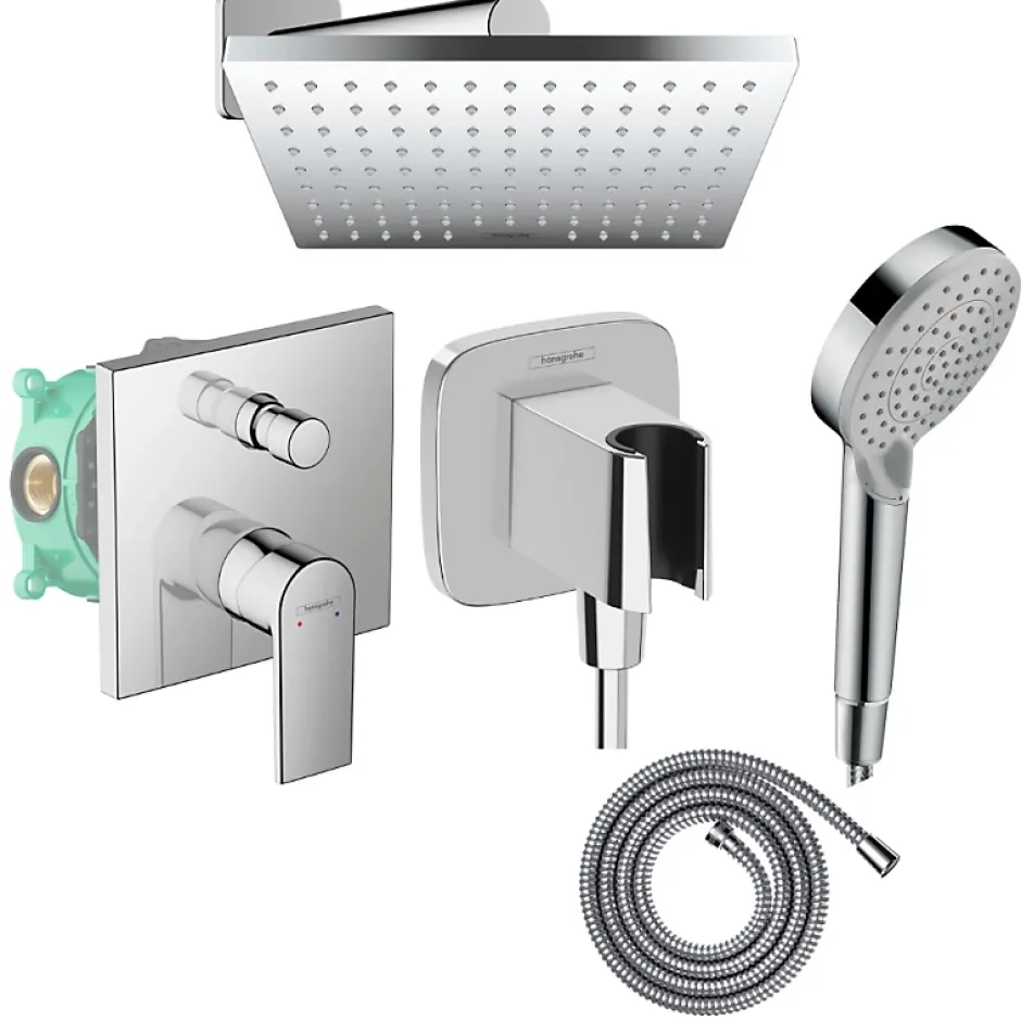 Hansgrohe Colonne de douche mécanique Vernis Shape Douche de tête Vernis Shape Flexible Métaflex Douchette Vernis Blend chromé* Colonne De Douche Encastrable