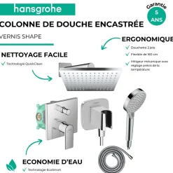 Hansgrohe Colonne de douche mécanique Vernis Shape Douche de tête Vernis Shape Flexible Métaflex Douchette Vernis Blend chromé* Colonne De Douche Encastrable