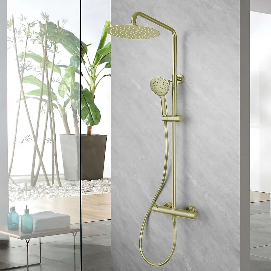 Poalgi Colonne de douche mécanique avec barre extensible SKY BATH or brossé PVD série PROMISE