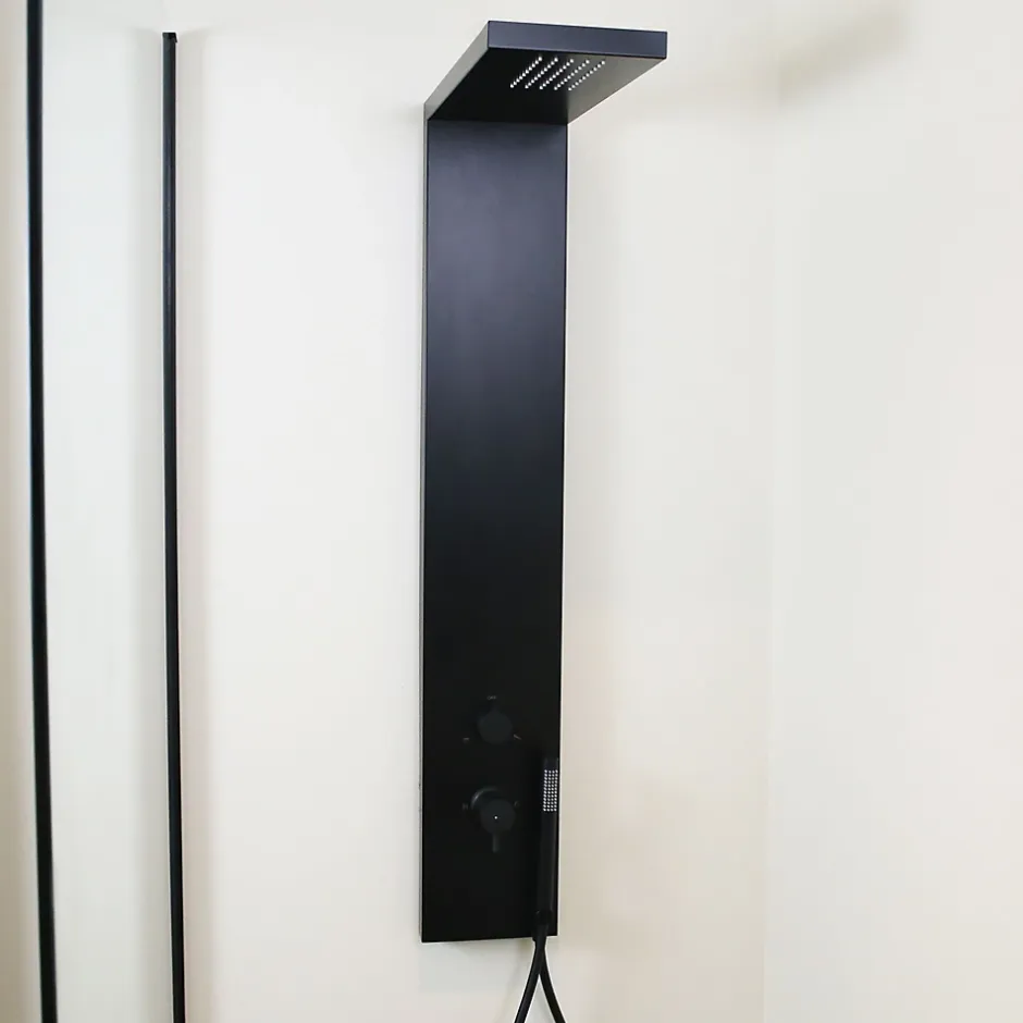 Essebagno Colonne de douche mécanique avec douchette et flexible, aluminium noir, Essekadra* Colonne De Douche Mécanique