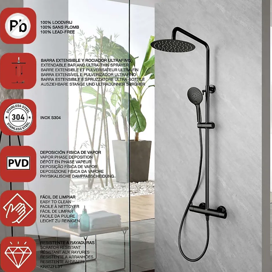 Poalgi Colonne de douche mécanique avec barre extensible SKY BATH noir cristal PVD série PROMISE