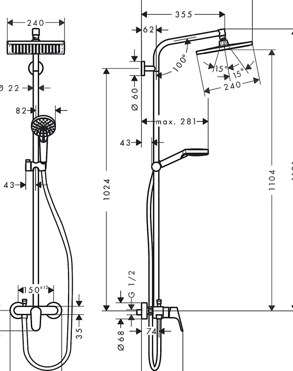 Hansgrohe Colonne de douche mécanique chromé Hansgohe Crometta E
