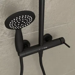 Galedo Colonne de douche mécanique avec pommeau + douchette 2 jets + flexible + barre réglable, noir mat, Arty* Colonne De Douche Mécanique