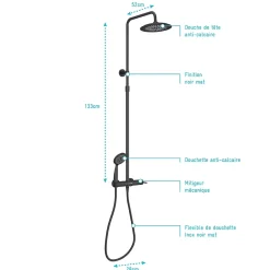 Galedo Colonne de douche mécanique avec pommeau + douchette 2 jets + flexible + barre réglable, noir mat, Arty* Colonne De Douche Mécanique