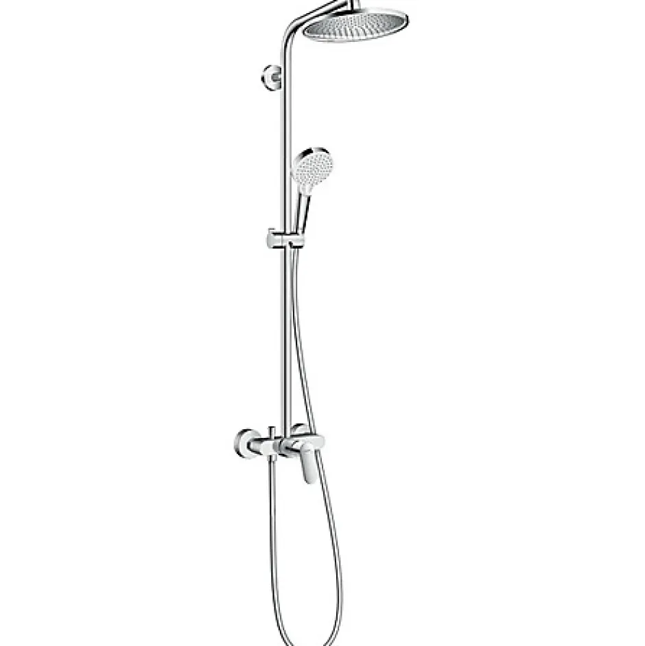 Hansgrohe Colonne de douche mécanique chrome avec pommeau rond + douchette 1 jet + flexible, Crometta S 240