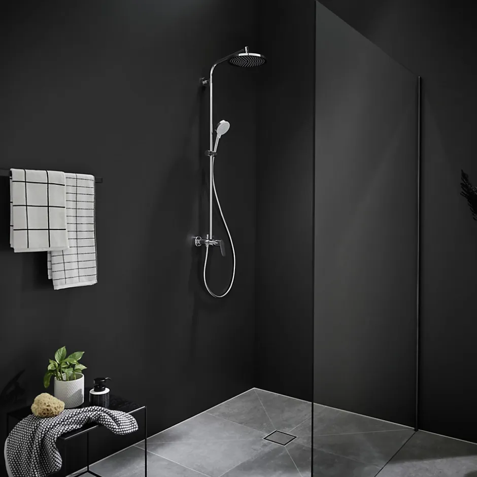 Hansgrohe Colonne de douche mécanique chrome avec pommeau rond + douchette 1 jet + flexible, Crometta S 240