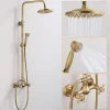 Homelody Colonne de Douche Mécanique Ensemble de Douche à Double Poignée Rétro Système de Douche Réglable Kit de Douche en Laiton