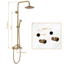 Homelody Colonne de Douche Mécanique Ensemble de Douche à Double Poignée Rétro Système de Douche Réglable Kit de Douche en Laiton