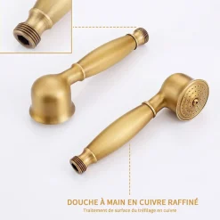Homelody Colonne de Douche Mécanique Ensemble de Douche à Double Poignée Rétro Système de Douche Réglable Kit de Douche en Laiton