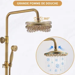 Homelody Colonne de Douche Mécanique Ensemble de Douche à Double Poignée Rétro Système de Douche Réglable Kit de Douche en Laiton