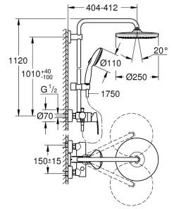 Grohe Colonne de douche mécanique avec douchette + pommeau + flexible + barre chrome, Vitalio Start* Colonne De Douche Mécanique
