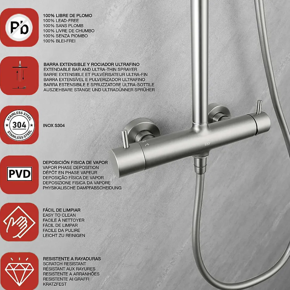 Poalgi Colonne de douche mécanique avec barre extensible SKY BATH nickel brossé PVD série PROMISE* Colonne De Douche Mécanique