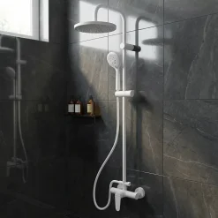 GoodHome Colonne de douche mécanique blanche avec douchette et pomme de tête, Cavally* Colonne De Douche Mécanique
