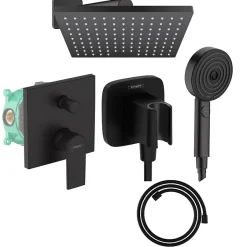 Hansgrohe Colonne de douche mécanique Vernis Shape Douche de tête Vernis Shape Flexible Designflex Douchette Pulsify noir