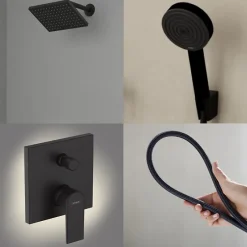 Hansgrohe Colonne de douche mécanique Vernis Shape Douche de tête Vernis Shape Flexible Designflex Douchette Pulsify noir
