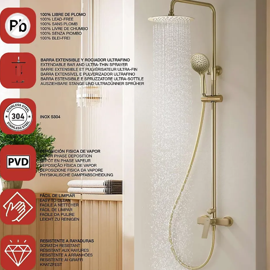 Poalgi Colonne de douche mécanique avec barre extensible SKY BATH or brossé PVD série GLORY* Colonne De Douche Mécanique
