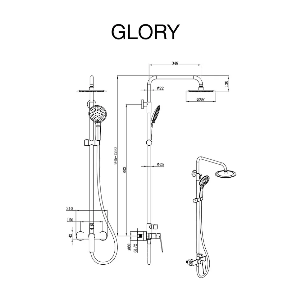 Poalgi Colonne de douche mécanique avec barre extensible SKY BATH or brossé PVD série GLORY* Colonne De Douche Mécanique