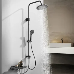 Homelody Colonne de Douche Mecanique avec Étagère Ensemble de Douche Douchette et Tête de Douche Hauteur Réglable 839 à 1164 mm ABS Noir