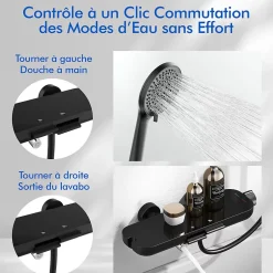 Homelody Colonne de Douche Mecanique avec Étagère Ensemble de Douche Douchette et Tête de Douche Hauteur Réglable 839 à 1164 mm ABS Noir