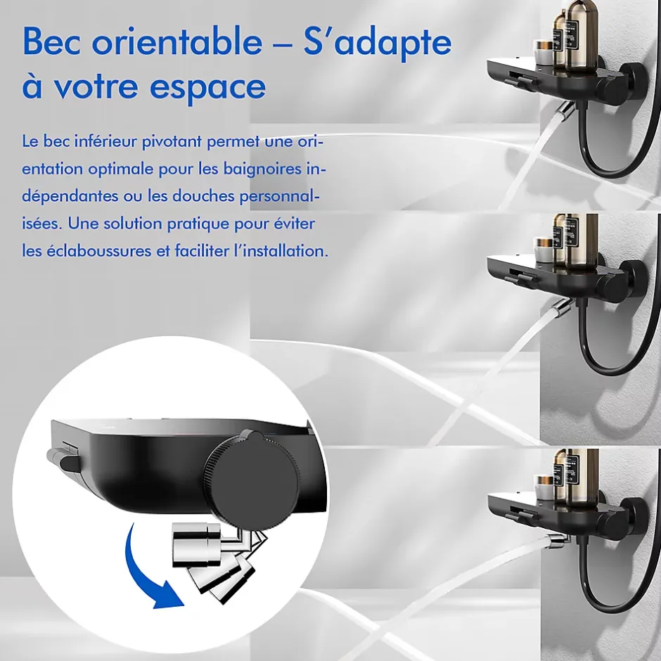 Homelody Colonne de Douche Mecanique avec Étagère Ensemble de Douche Douchette et Tête de Douche Hauteur Réglable 839 à 1164 mm ABS Noir