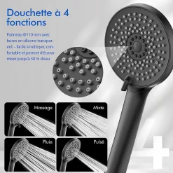 Homelody Colonne de Douche Mecanique avec Étagère Ensemble de Douche Douchette et Tête de Douche Hauteur Réglable 839 à 1164 mm ABS Noir