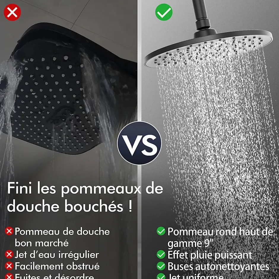 Homelody Colonne de Douche Mecanique avec Étagère Ensemble de Douche Douchette et Tête de Douche Hauteur Réglable 839 à 1164 mm ABS Noir