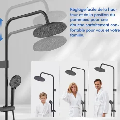 Homelody Colonne de Douche Mecanique avec Étagère Ensemble de Douche Douchette et Tête de Douche Hauteur Réglable 839 à 1164 mm ABS Noir